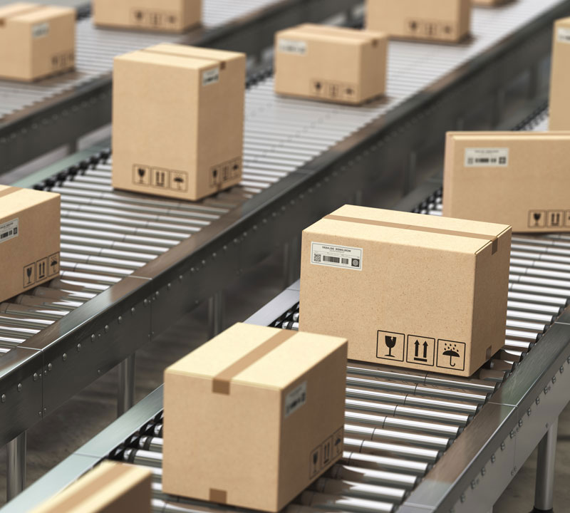 boxes on a conveyor belt